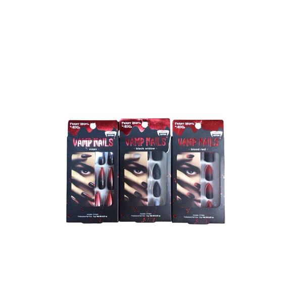 Fright Night By Ardell Halloween Vamp Nails Lot Of 3 Blood Red Vixen Black Widow - Picture 1 of 5